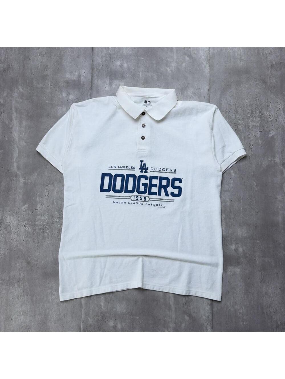 Y2K White MLB Los Angeles Dodgers Baseball Polo Shirt